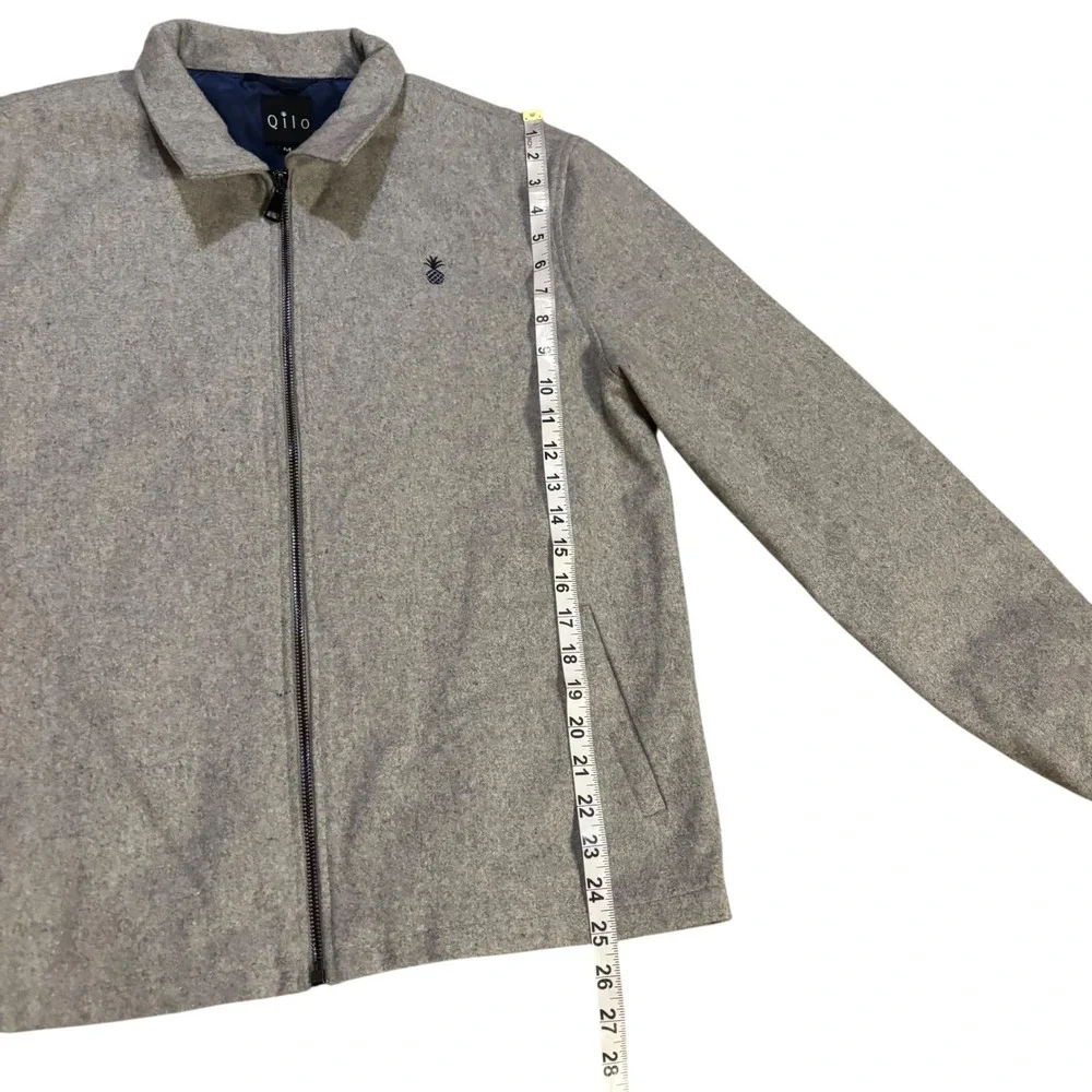 Qilo Mens Grey‎ Wool Blend Full Zip Harrington Jacket Pineapple Logo Size Medium